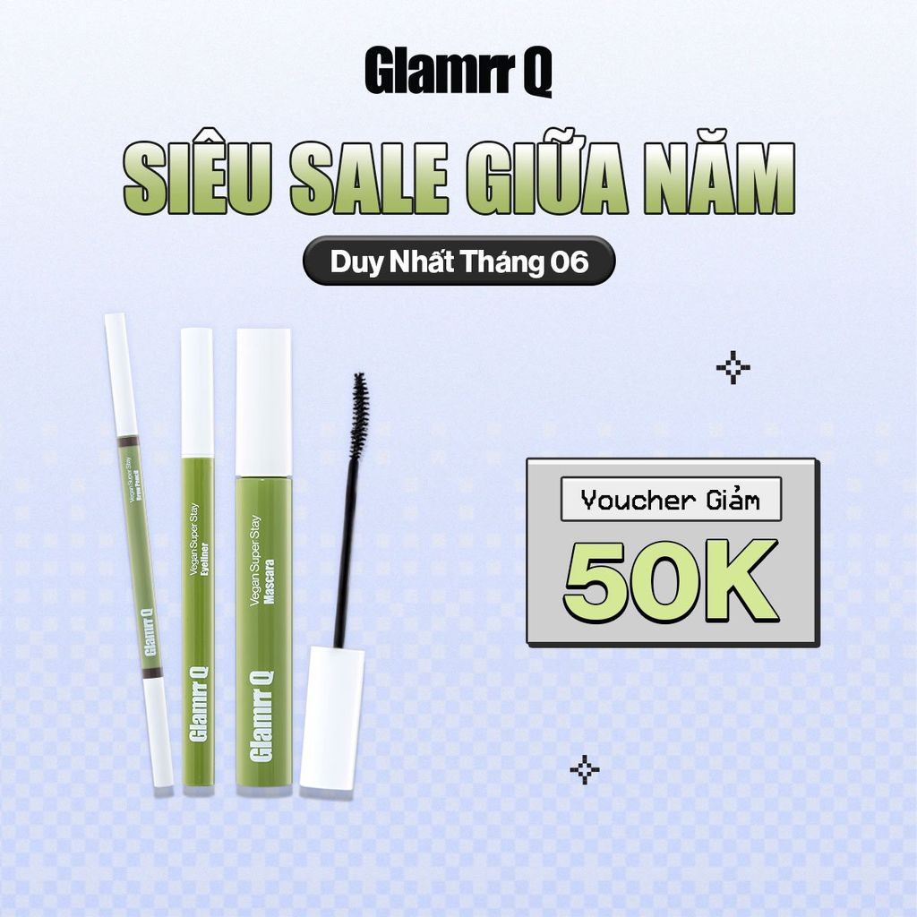 Bộ 3 Trang Điểm Mắt Glamrr Q Chống Nước Thuần Chay (Mascara, Eyeliner, Eye Brow)