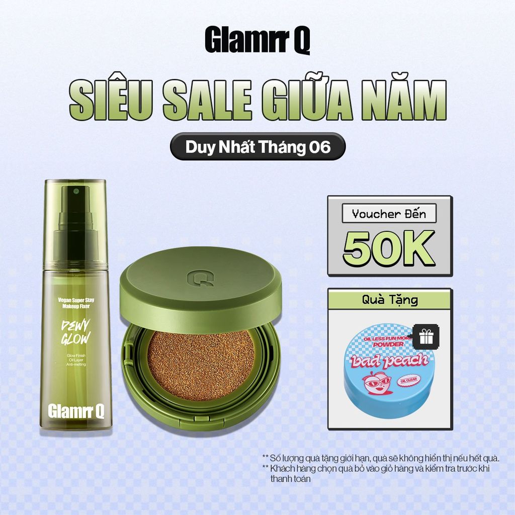 Combo Glamrr Q Cushion & Xịt Khóa Nền Cố Định Glamrr Q Vegan Super Stay Makeup Fixer