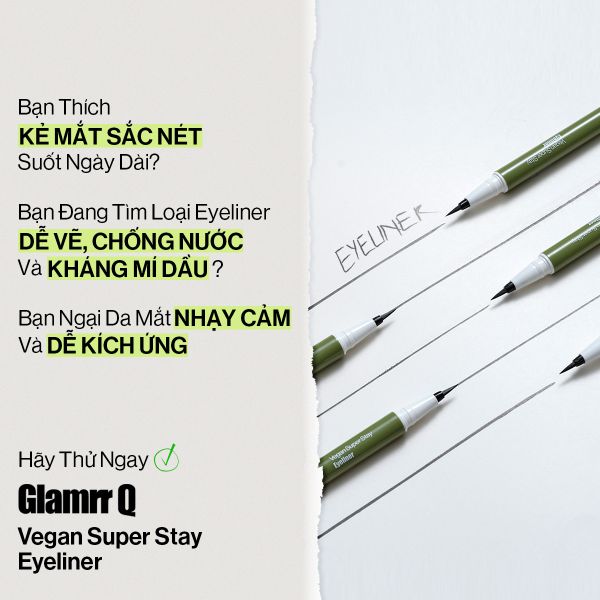 Kẻ Mắt Glamrr Q Chống Nước Thuần Chay Vegan Super Stay Eyeliner (0.6g)