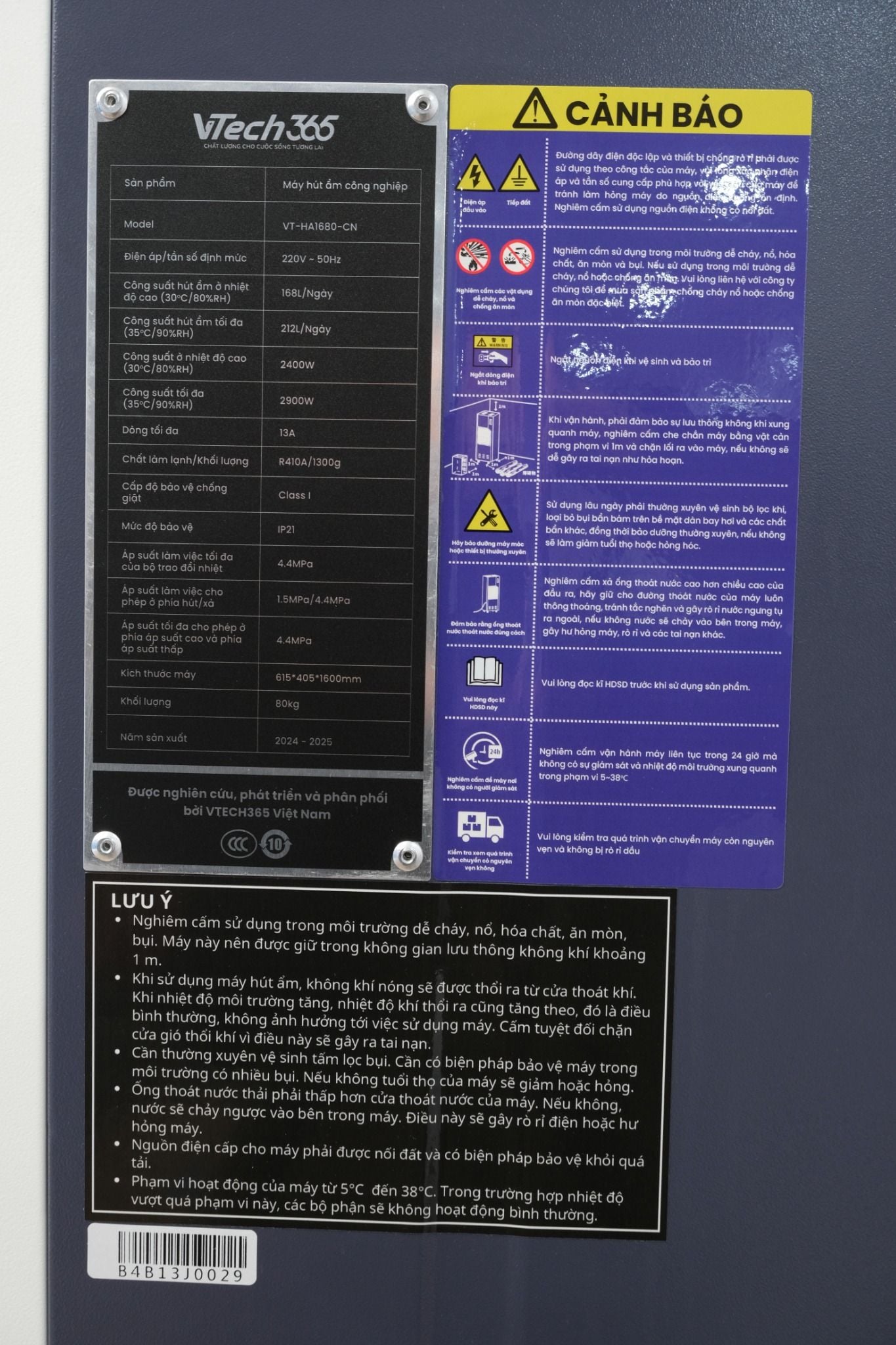  Máy hút ẩm công nghiệp VTECH365 VT-HA1680-CN 168L/ngày 