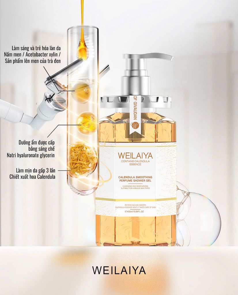 Sữa Tắm Trắng Da Cánh Hoa Cúc Vạn Thọ Weilaiya Chai 450ml
