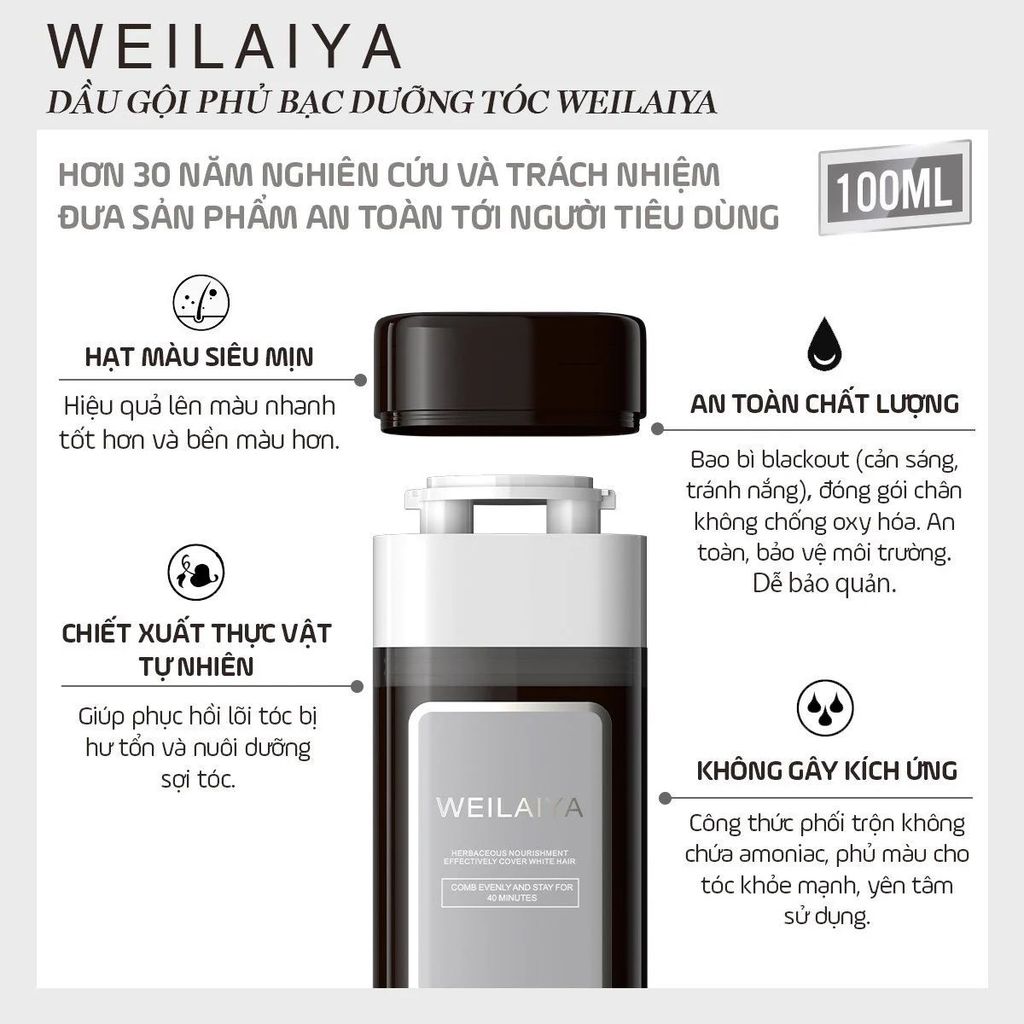 Dầu Gội Phủ Bạc Dưỡng Tóc Weilaiya - màu Nâu Đậm (gồm lõi màu 100ml & phụ kiện)