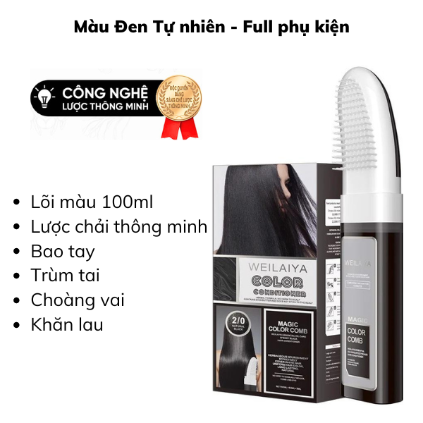 Dầu Gội Phủ Bạc Dưỡng Tóc Weilaiya - màu Đen Tự Nhiên (gồm lõi màu 100ml & phụ kiện)