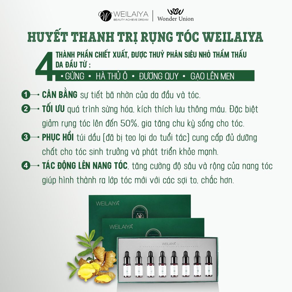 Serum Kích Mọc Và Làm Dày Tóc Weilaiya Ginger Hair Root Nourishing Essence (Hộp 8 lọ 5ml)