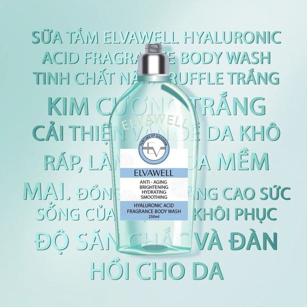 Sữa Tắm Nước Hoa Cấp Ẩm Elvawell Chai 250ml - Hyaluronic Acid Elvawell Baby Blue