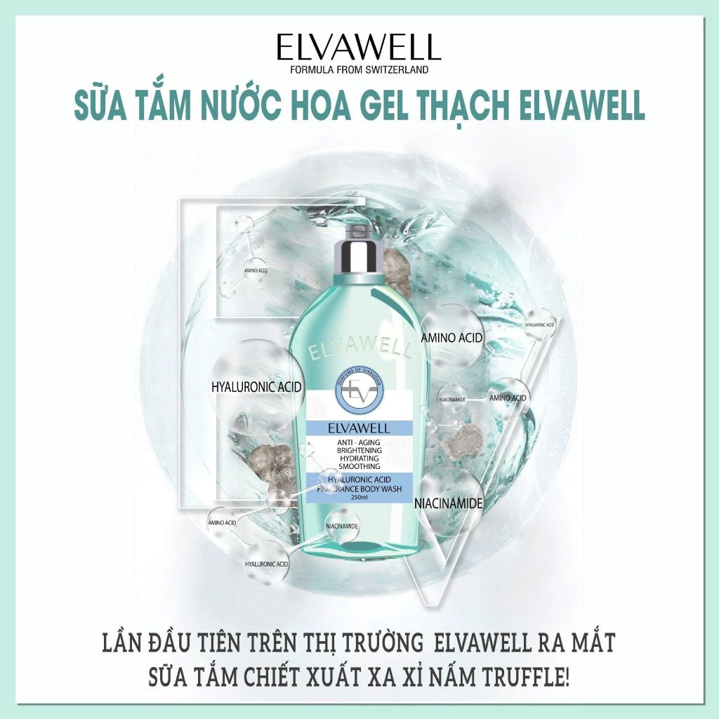 Sữa Tắm Nước Hoa Cấp Ẩm Elvawell Chai 250ml - Hyaluronic Acid Elvawell Baby Blue