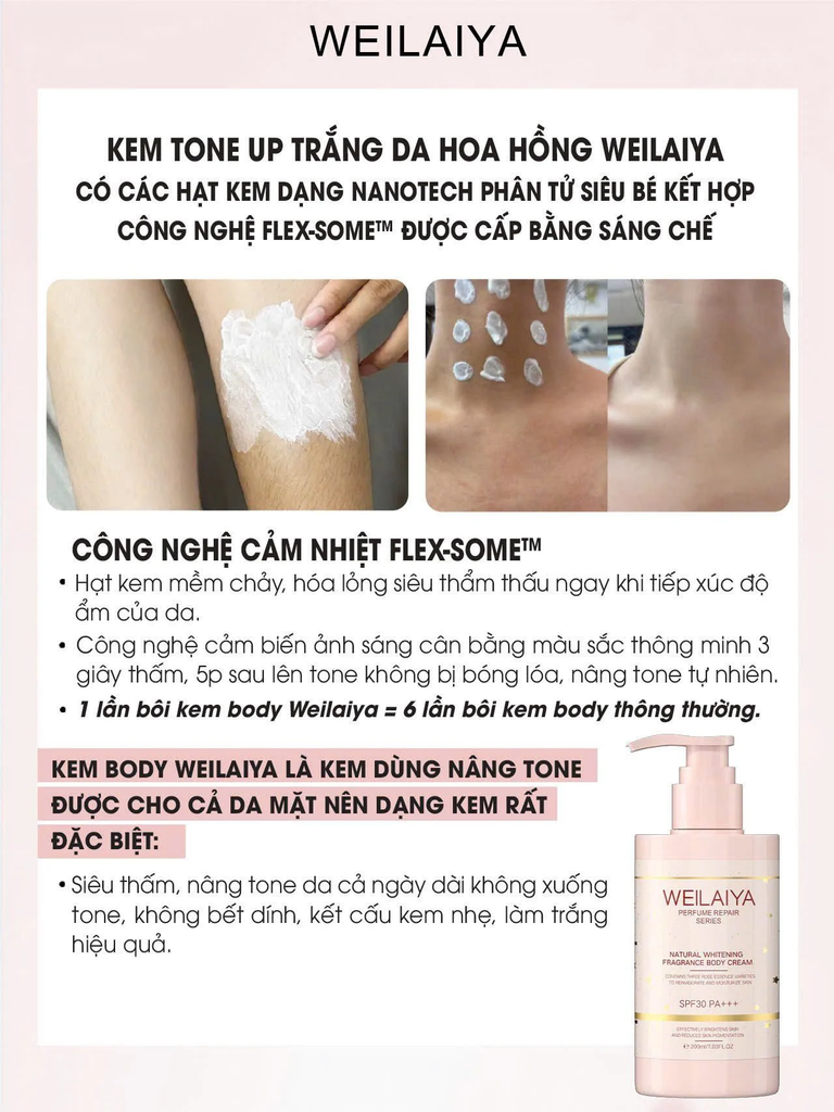 Kem Body Nâng Tone Hoa Hồng Weilaiya 200ml