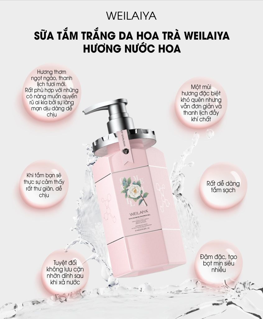 Sữa Tắm Trắng Da Hương Hoa Trà Camellia Weilaiya Chai 450ml