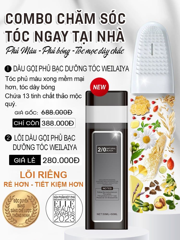 Dầu Gội Phủ Bạc Dưỡng Tóc Weilaiya - màu Đen Tự Nhiên (gồm lõi màu 100ml & phụ kiện)
