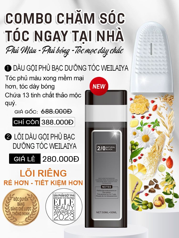 Dầu Gội Phủ Bạc Dưỡng Tóc Weilaiya - màu Nâu Đậm (gồm lõi màu 100ml & phụ kiện)