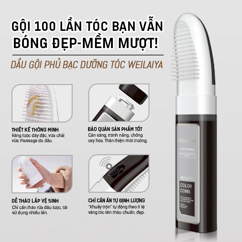 Dầu Gội Phủ Bạc Dưỡng Tóc Weilaiya - màu Đen Tự Nhiên (gồm lõi màu 100ml & phụ kiện)