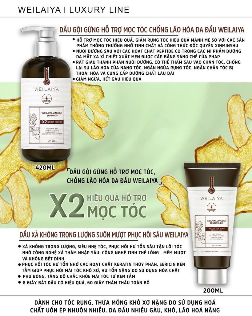 Dầu Gội Gừng Thảo Mộc Weilaiya Luxury Chai 420ml