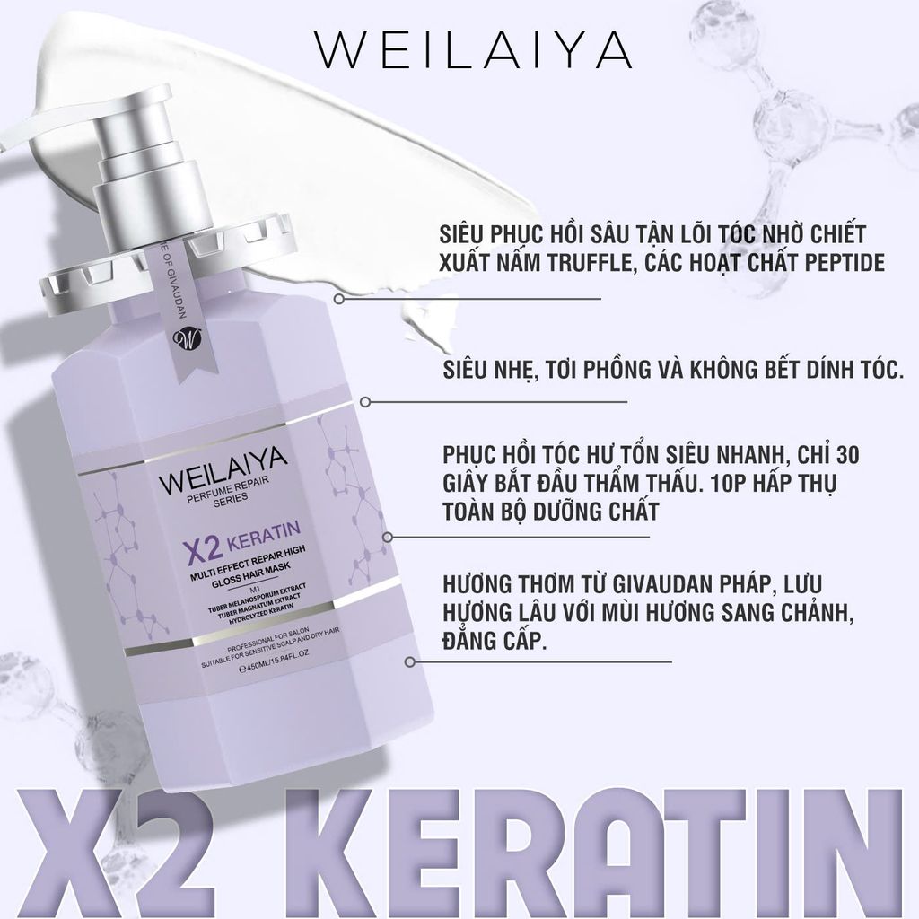 Hấp Đa Tầng Phục Hồi Liên Kết Tóc Weilaiya X2 Keratin Chai 450ml