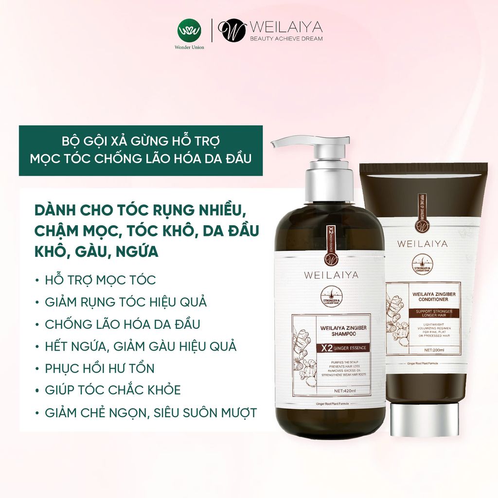 Cặp Gội Xả Gừng Detox - Gừng Thảo Mộc Weilaiya Luxury - Phiên bản mới hiệu quả mọc tóc X2 lần