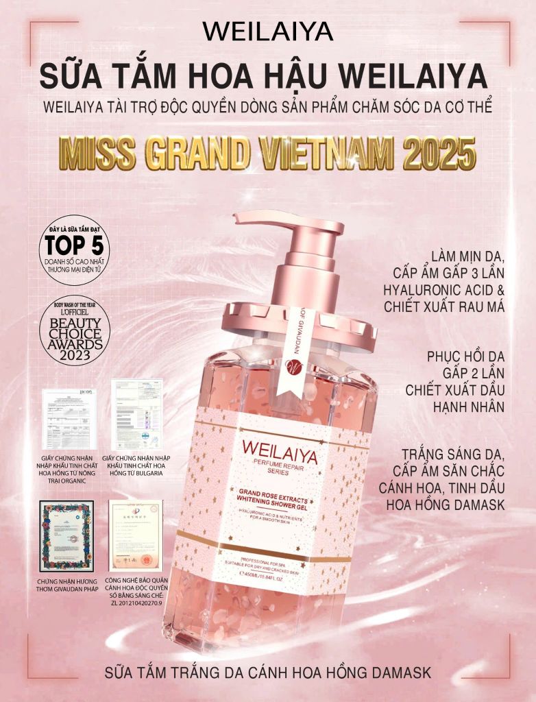 Sữa Tắm Trắng Da Cánh Hoa Hồng Damask Weilaiya Chai 450ml