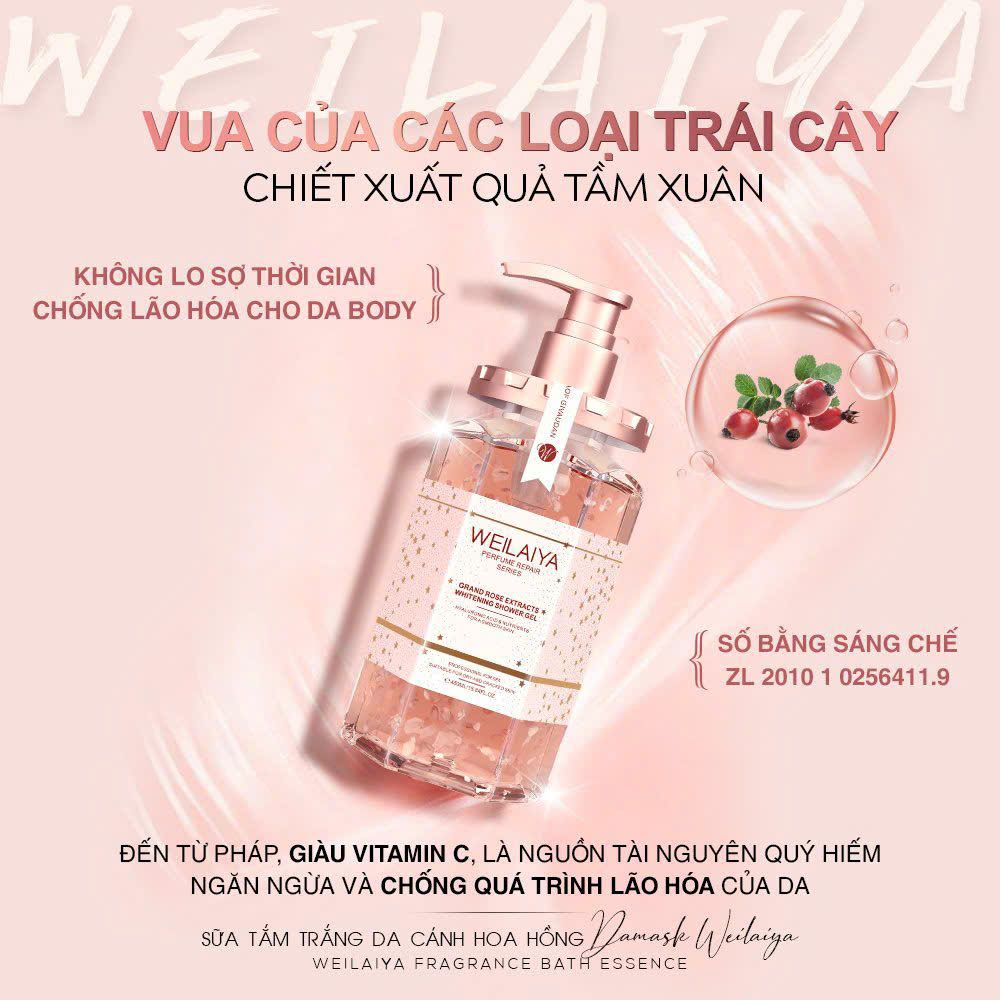Sữa Tắm Trắng Da Cánh Hoa Hồng Damask Weilaiya Chai 450ml
