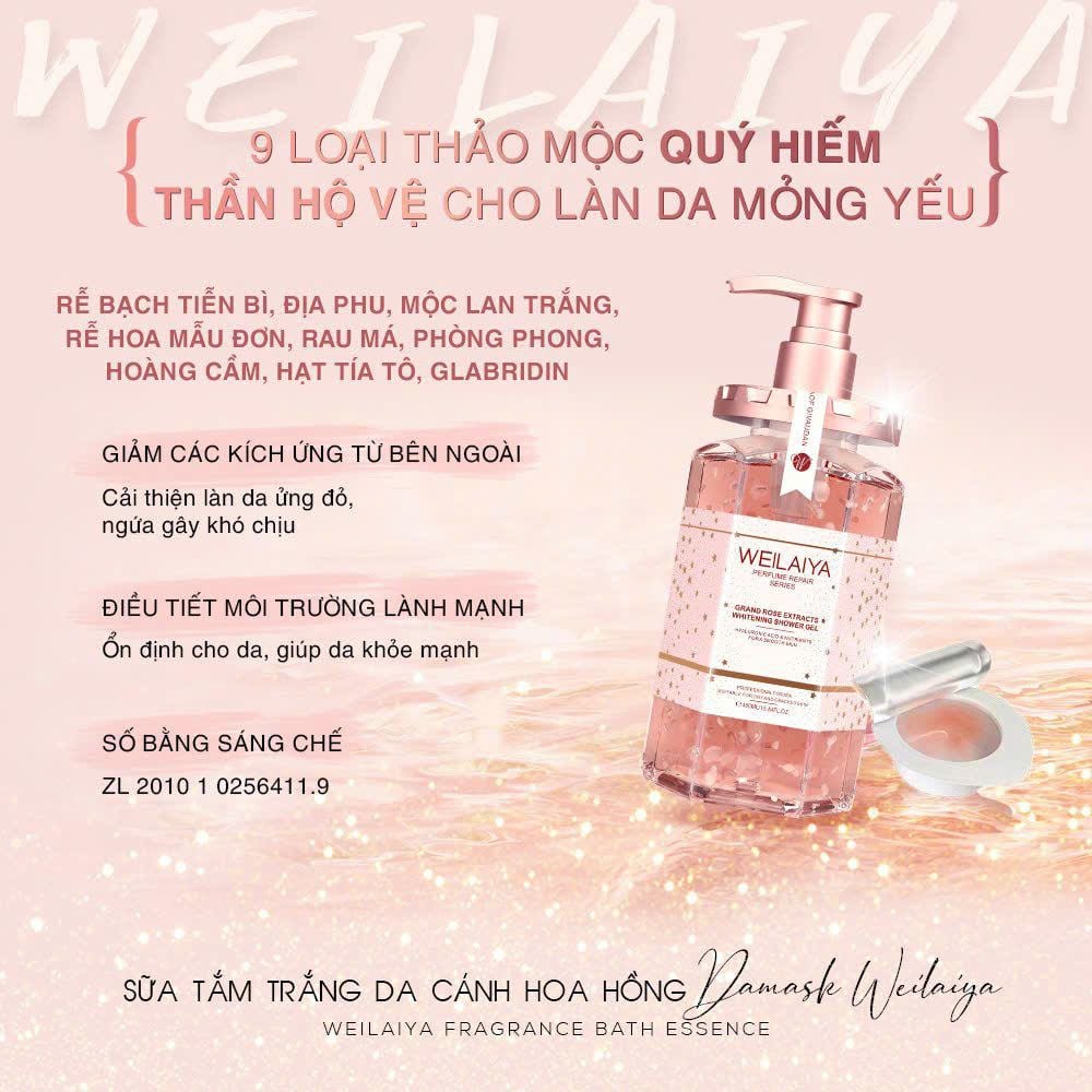 Sữa Tắm Trắng Da Cánh Hoa Hồng Damask Weilaiya Chai 450ml