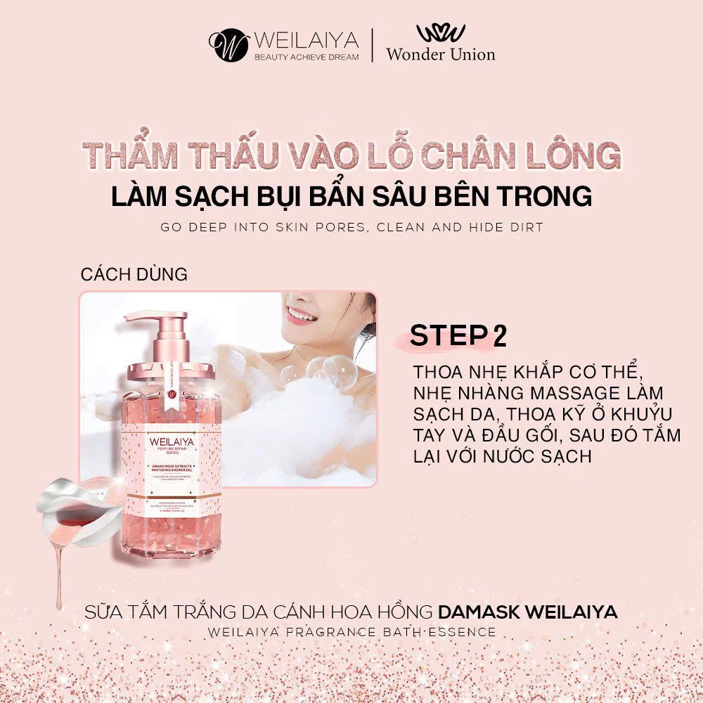 Sữa Tắm Trắng Da Cánh Hoa Hồng Damask Weilaiya Chai 450ml