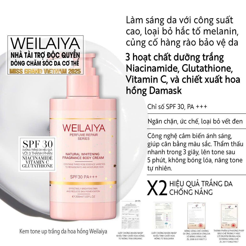 Kem Body Nâng Tone Hoa Hồng Weilaiya 200ml