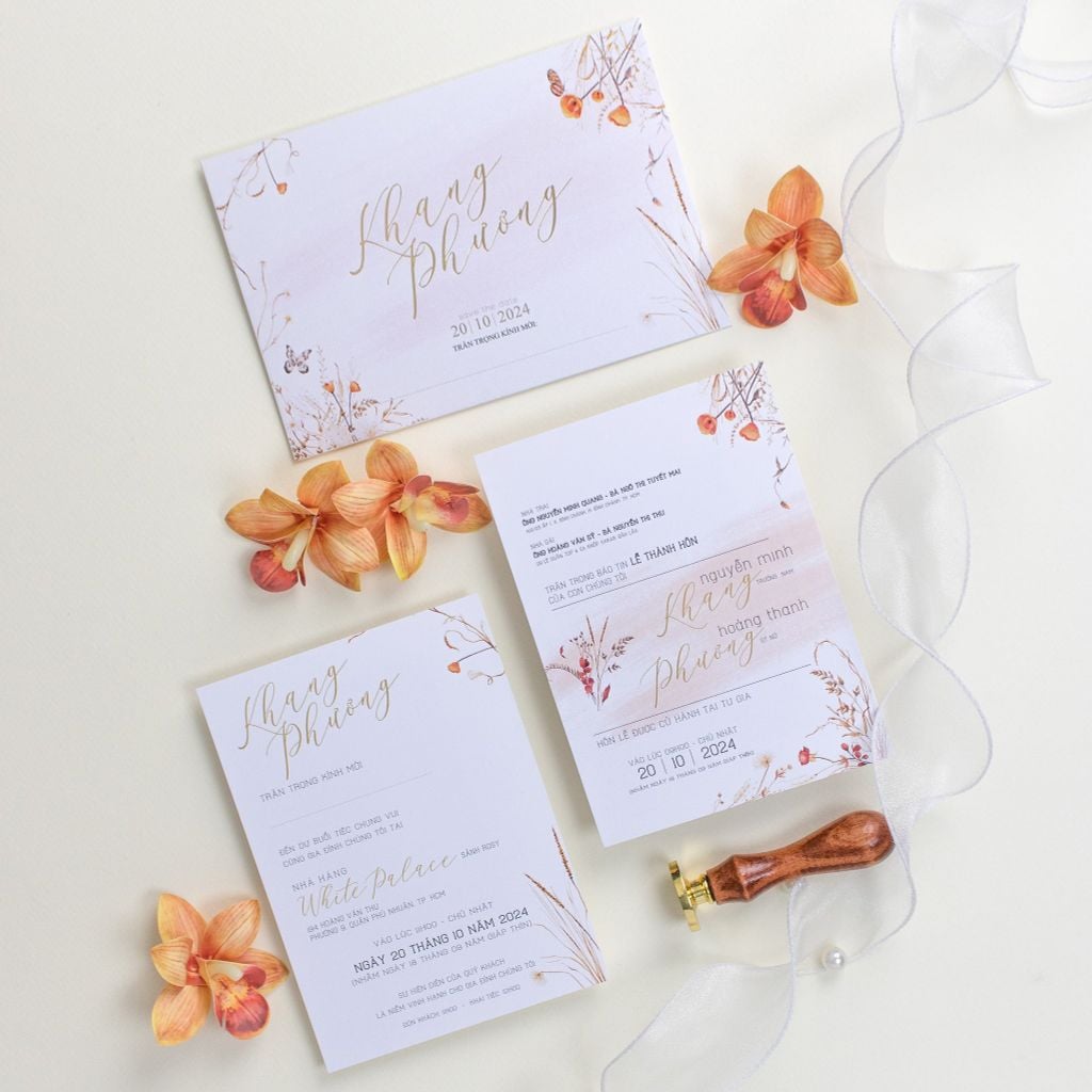 Thiệp Cưới Hoa Khô Sắc Cam Trầm - TL-C015