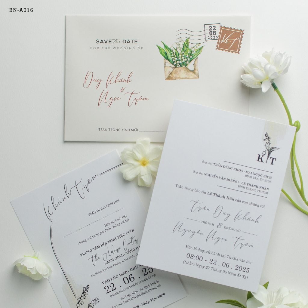 Thiệp cưới thiết kế tối giản phong cách Floral & Vintage - BN-A016
