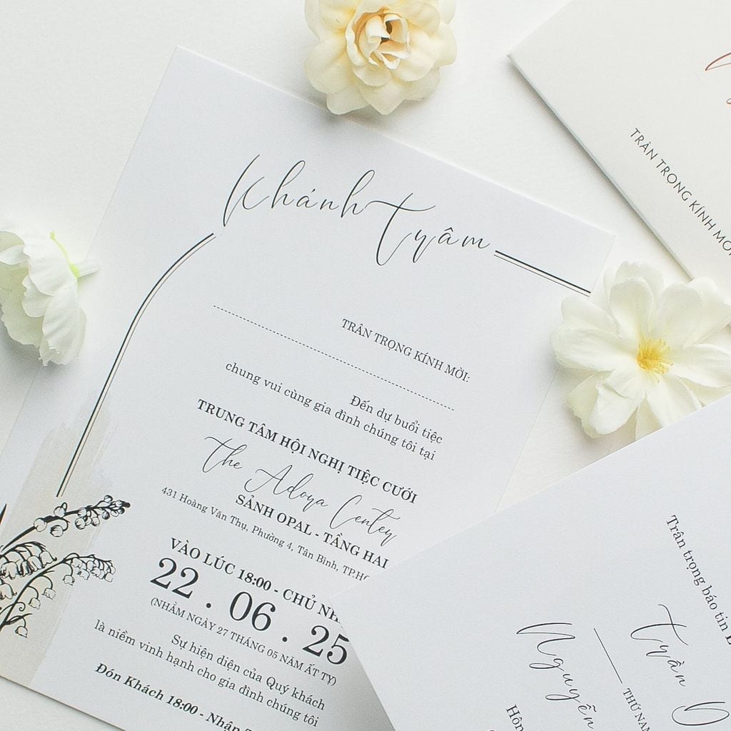 Thiệp cưới thiết kế tối giản phong cách Floral & Vintage - BN-A016