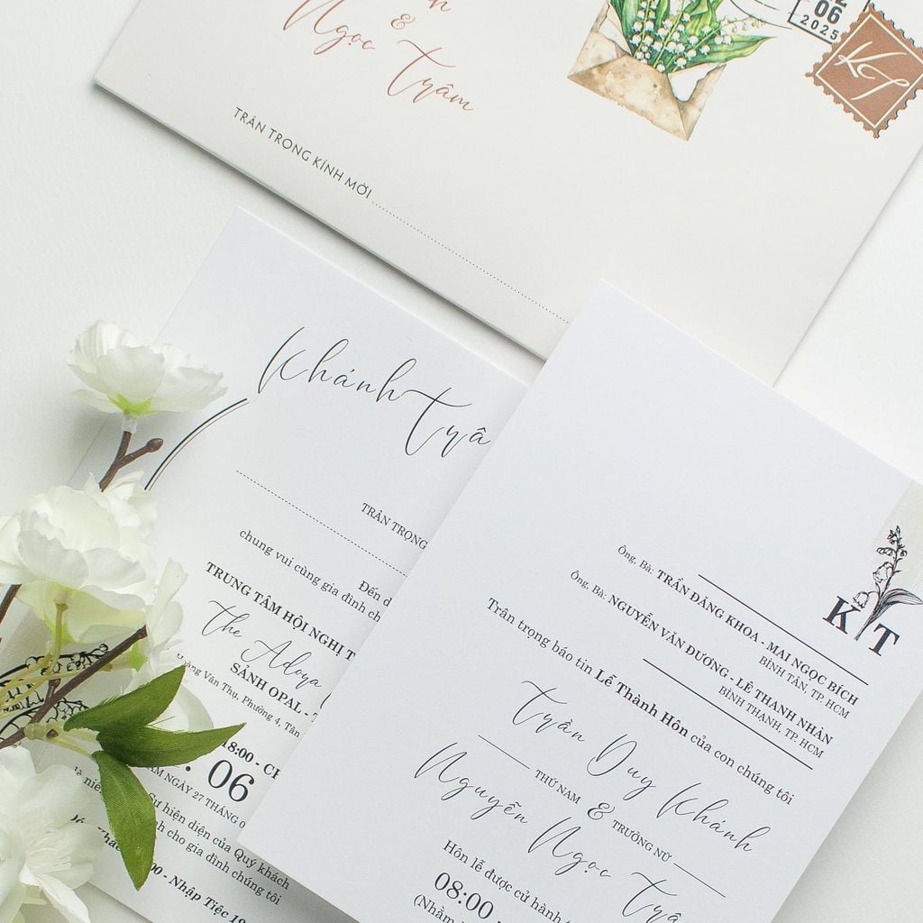 Thiệp cưới thiết kế tối giản phong cách Floral & Vintage - BN-A016