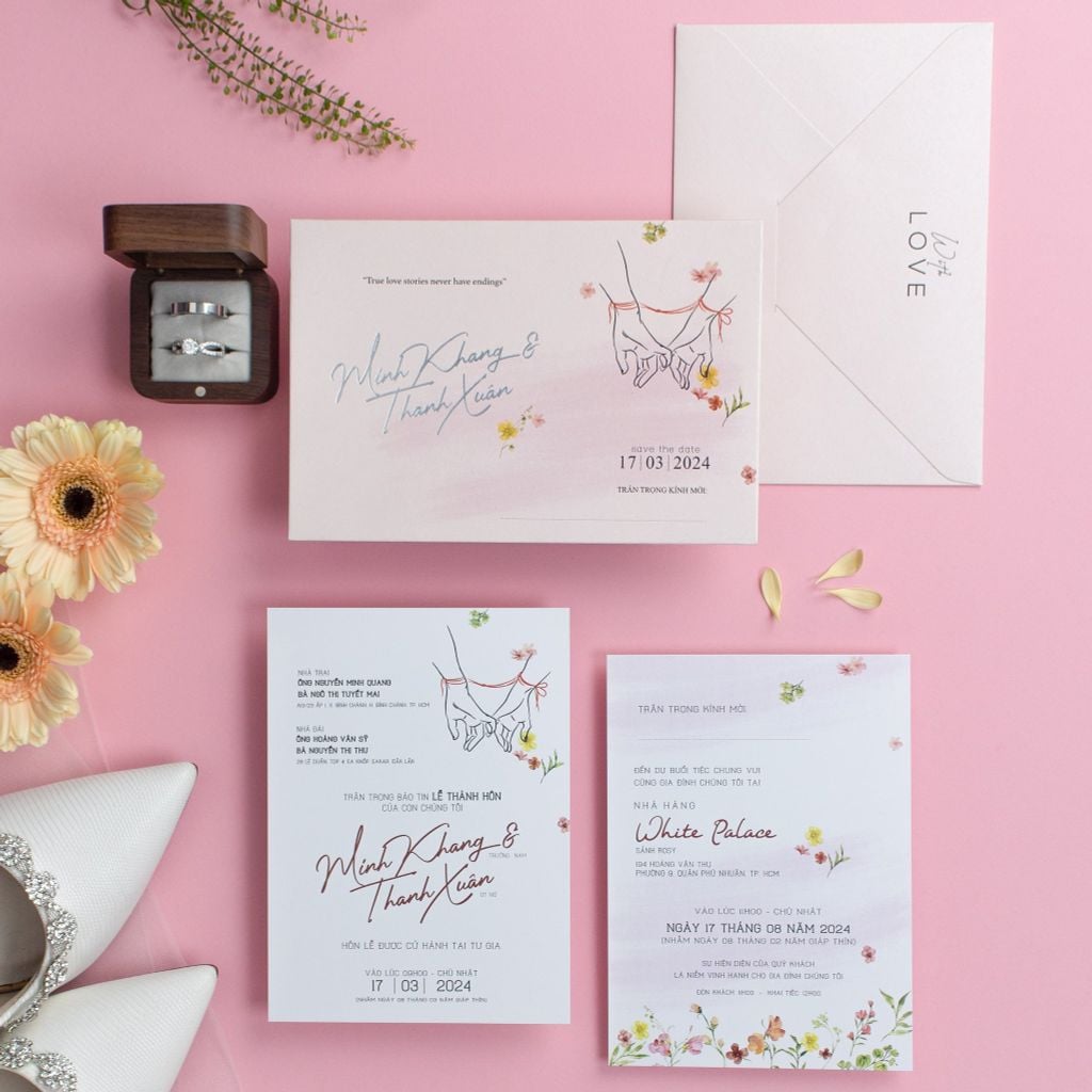 Thiệp cưới Dây Tơ Hồng Nét vẽ tối giản cho tình yêu trọn đời - TL-C034