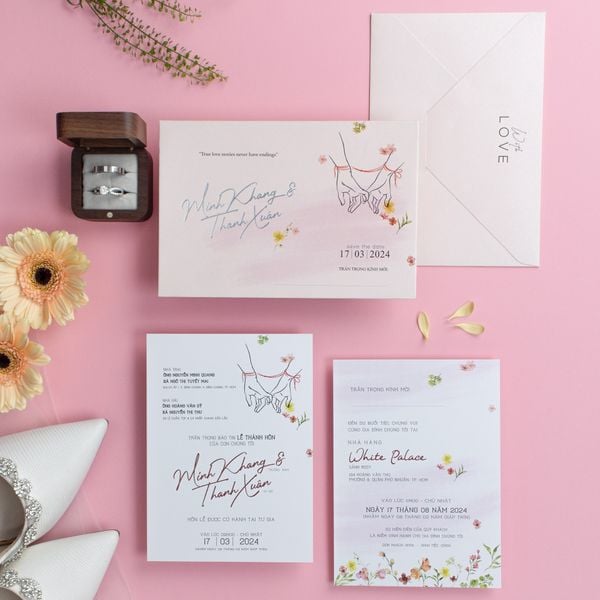 Thiệp cưới Dây Tơ Hồng Nét vẽ tối giản cho tình yêu trọn đời - TL-C034