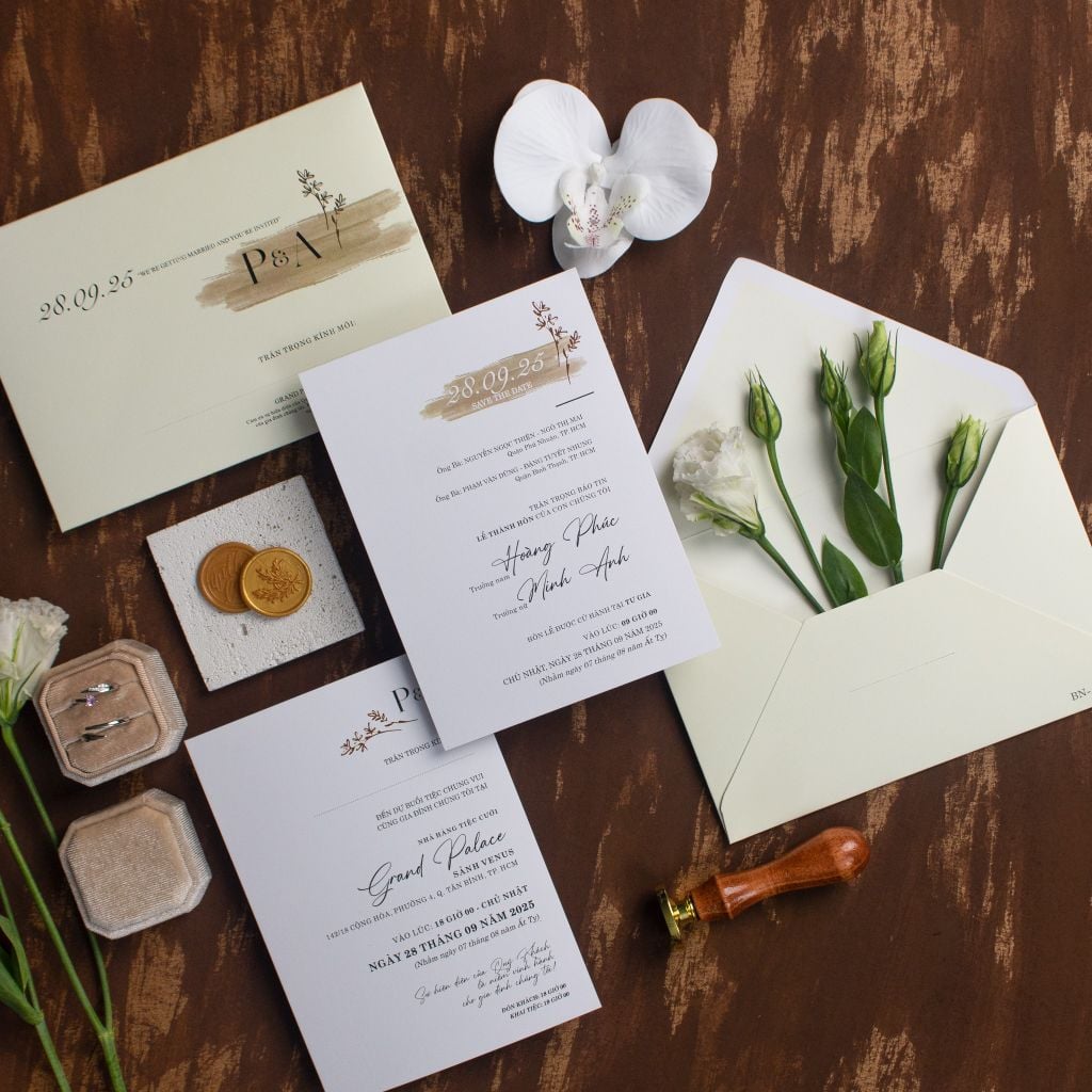 Thiệp Cưới Nét Cọ Vàng Thanh Lịch - BN-A019
