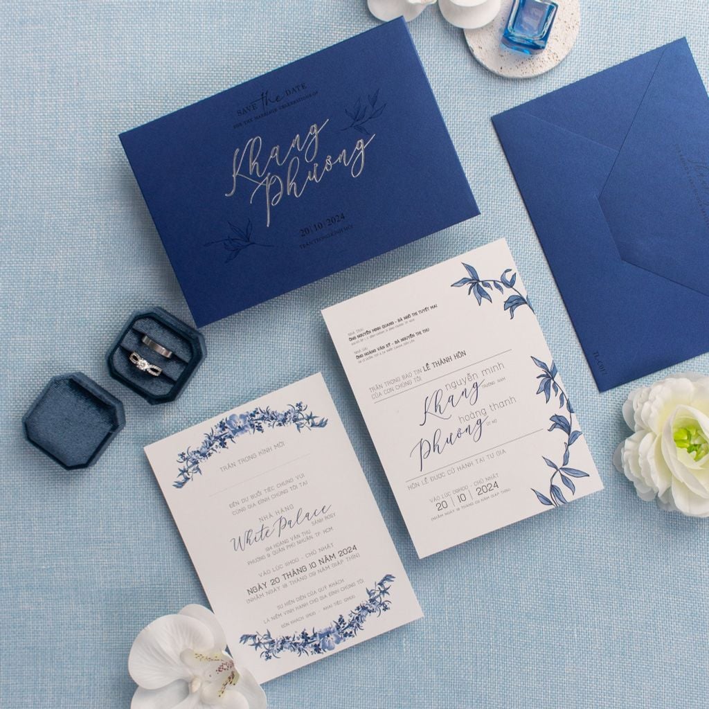 Thiệp Cưới Midnight Blue Ép Kim Sang Trọng - TL-C017