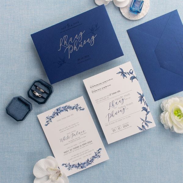 Thiệp Cưới Midnight Blue Ép Kim Sang Trọng - TL-C017