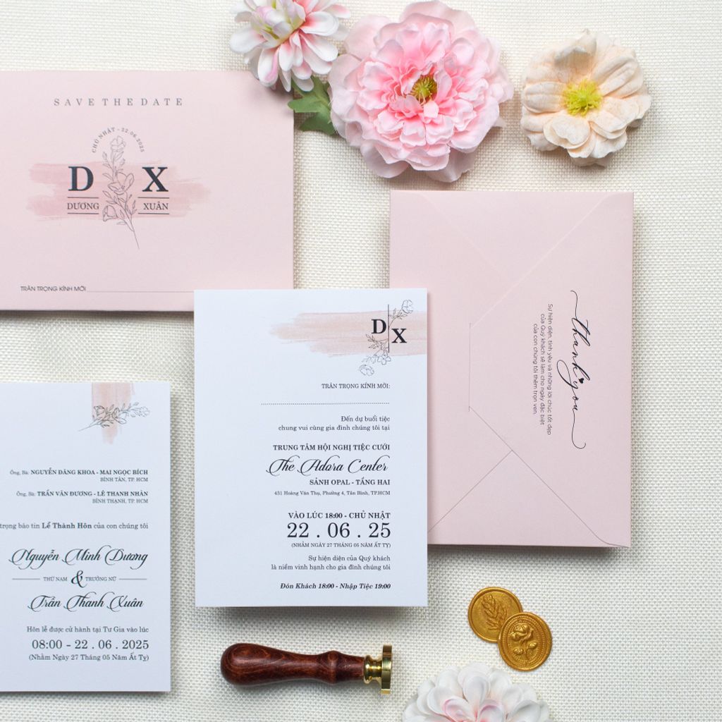 Thiệp Cưới Pastel Hồng - BN-A010