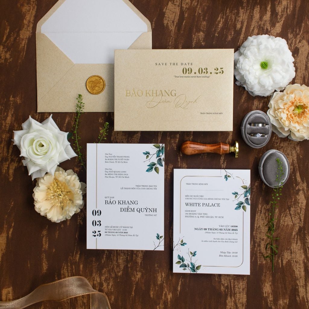 Thiệp cưới Chất Kraft hoài cổ trên nền giấy ánh kim - TL-C044