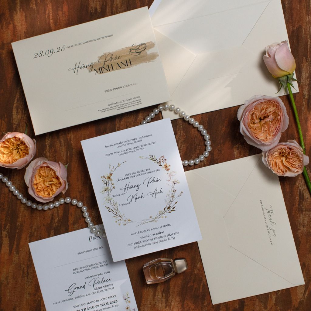 Thiệp Cưới Kem Nhạt Vẻ Đẹp An Nhiên - BN-A022