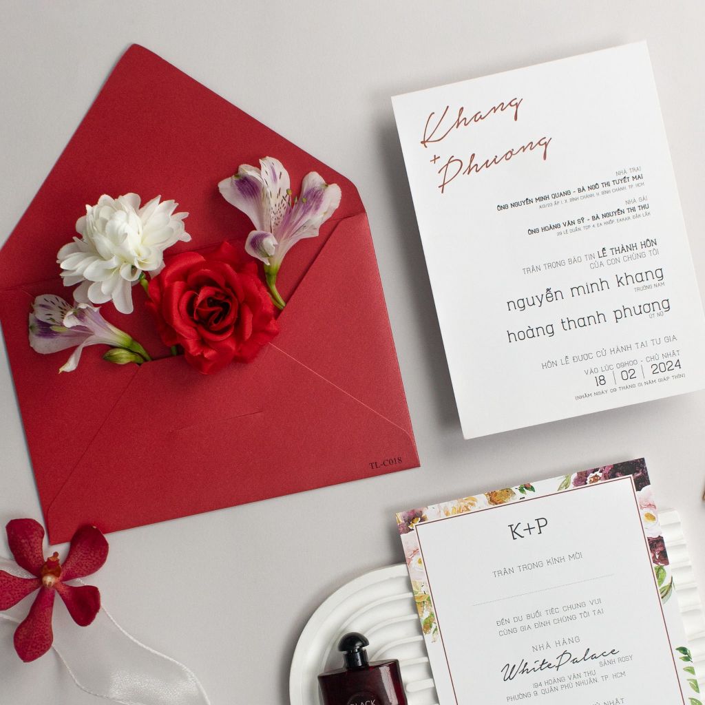 Thiệp Cưới Đỏ Ép Kim Sắc Đỏ Nồng Nàn Cho Ngày Chung Đôi - TL-C018
