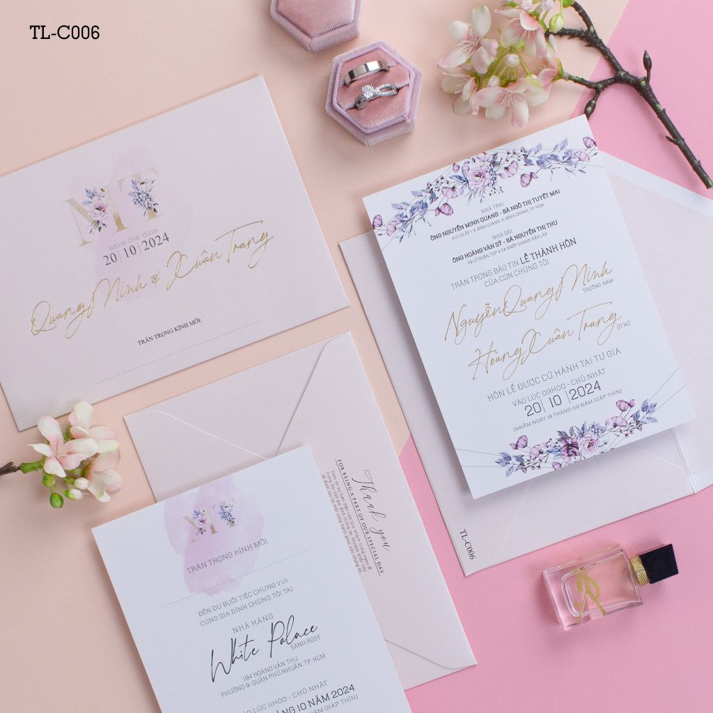 Thiệp Cưới Bản Tình Ca Ngọt Ngào Mang Sắc Hồng - TL-C006