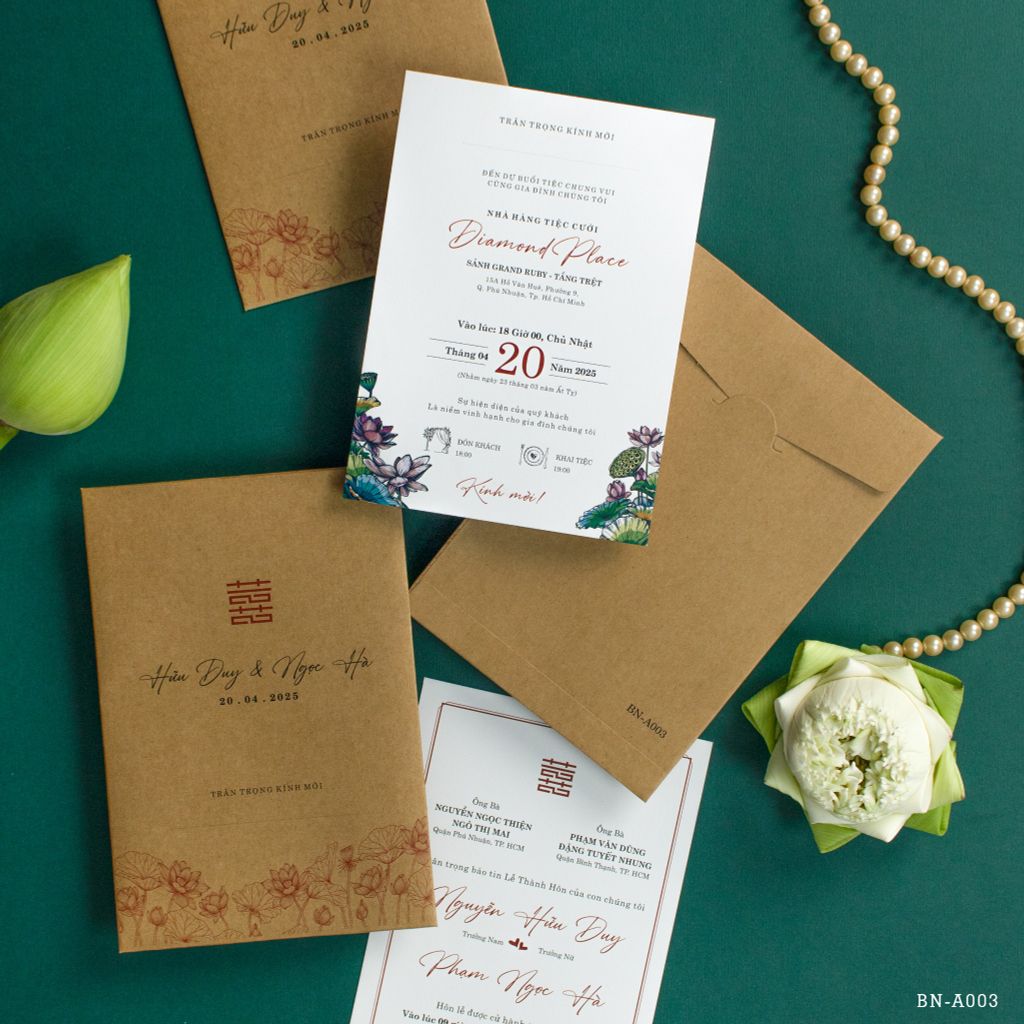 Thiệp Cưới Giấy Kraft Hoa Sen - BN-A003