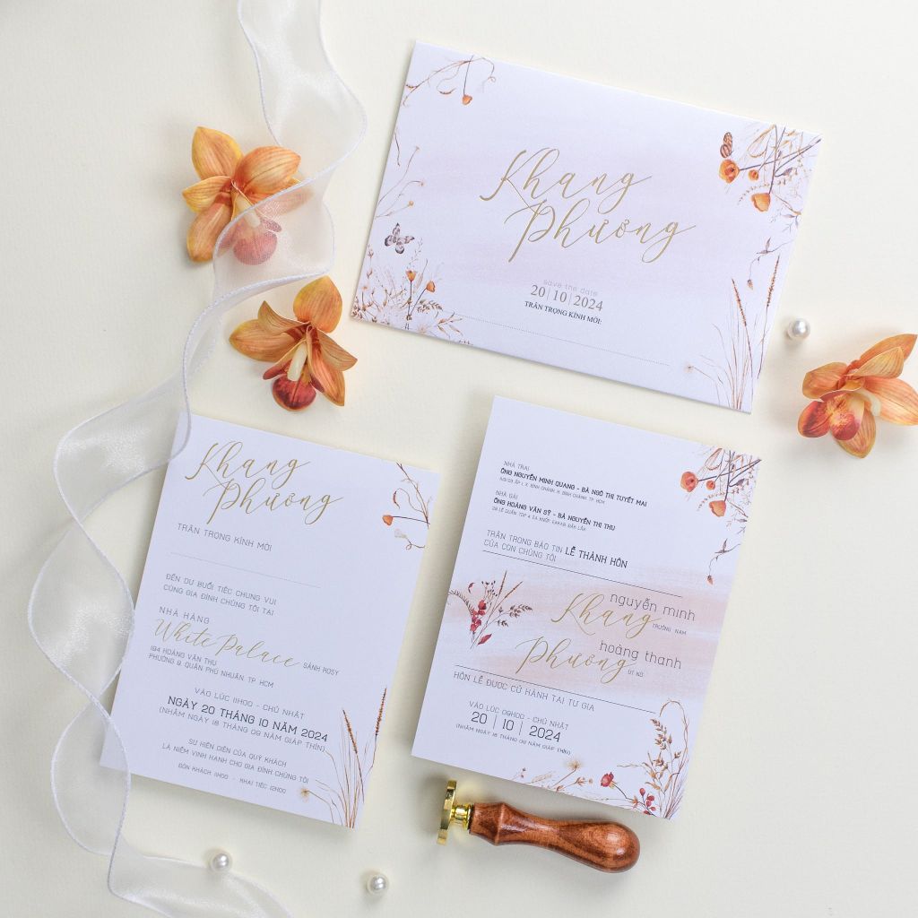 Thiệp Cưới Hoa Khô Sắc Cam Trầm - TL-C015