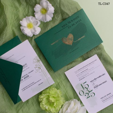 Thiệp Cưới Emerald Green Dấu Ấn Vân Tay Ép Kim Gắn Kết Vĩnh Cửu - TL-C047