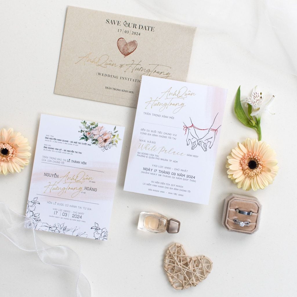 Thiệp Cưới Duyên Định Sợi Chỉ Đỏ & Giấy ánh kim trên nền Kraft Mộc Mạc - TL-C035