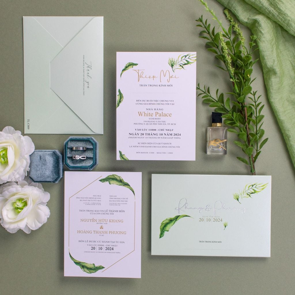 Thiệp cưới Botanical lá xanh hơi thở thanh khiết từ thiên nhiên - TL-C009