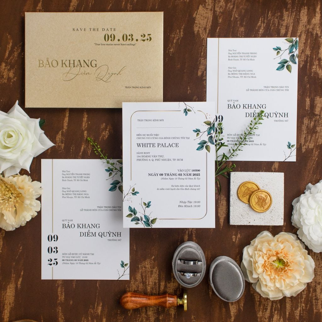 Thiệp cưới Chất Kraft hoài cổ trên nền giấy ánh kim - TL-C044