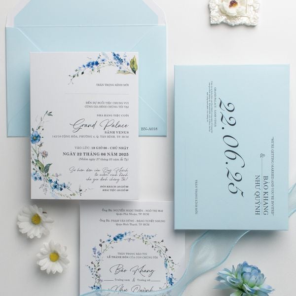 Thiệp cưới hoa cỏ tone xanh Pastel dịu mát - BN-A018