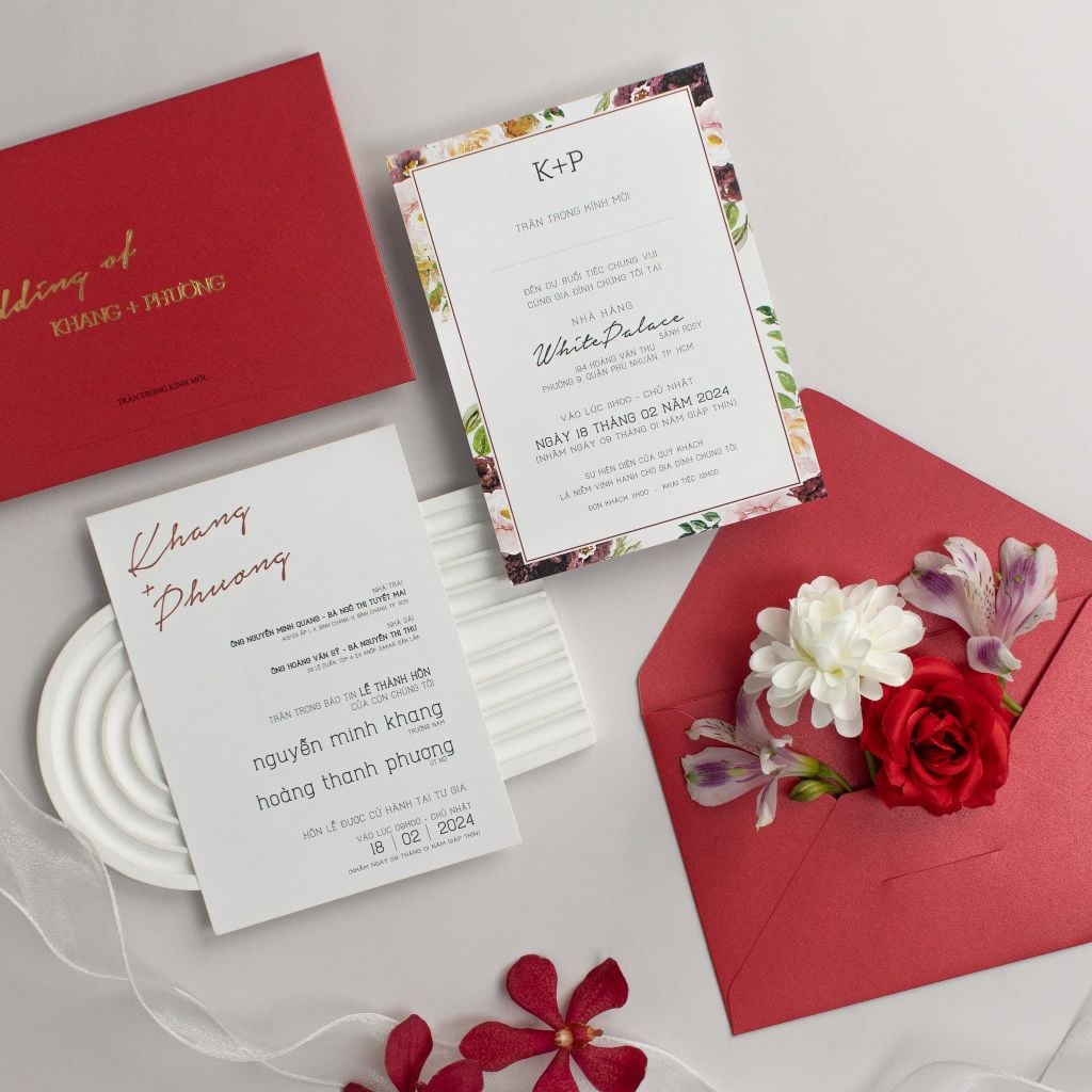 Thiệp Cưới Đỏ Ép Kim Sắc Đỏ Nồng Nàn Cho Ngày Chung Đôi - TL-C018