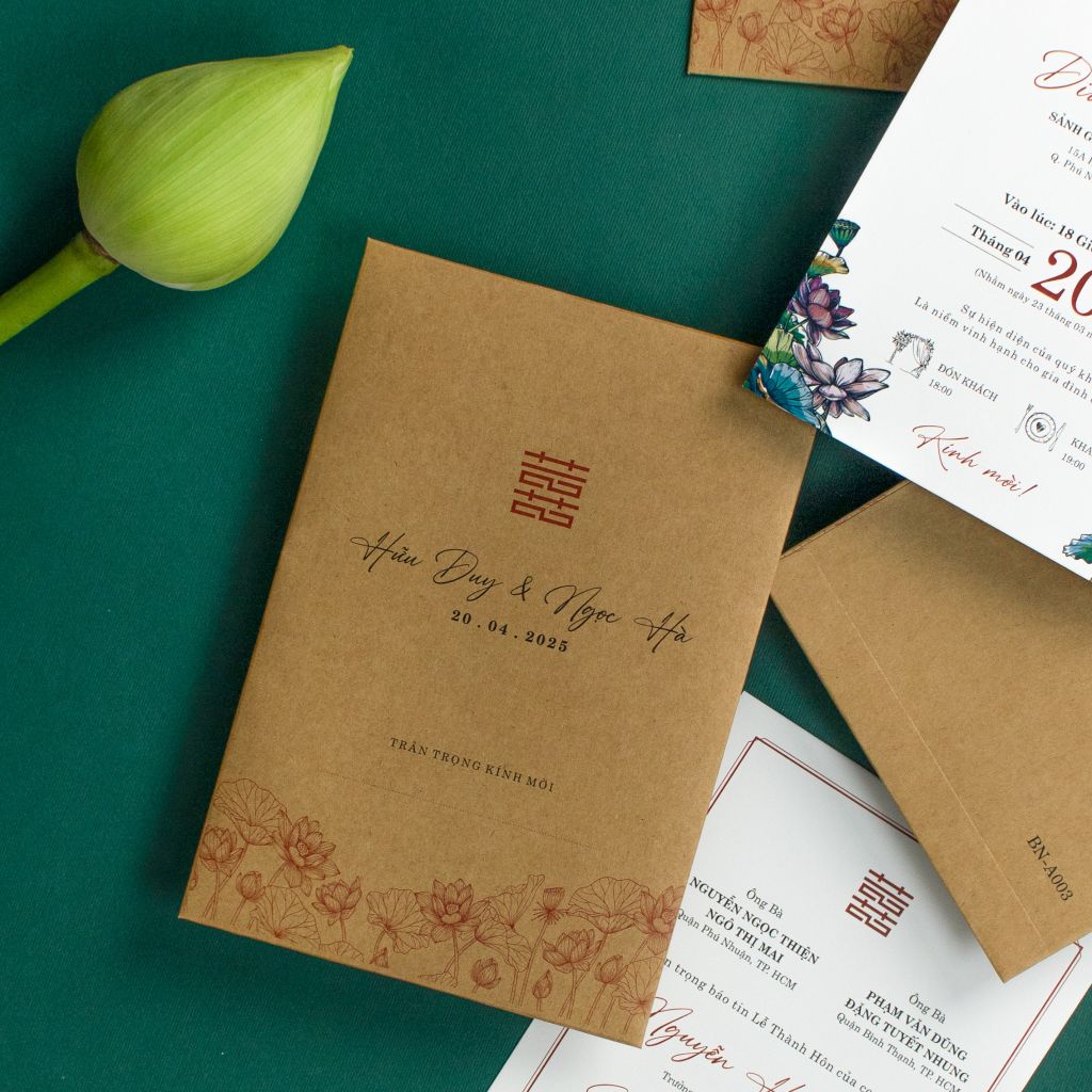 Thiệp Cưới Giấy Kraft Hoa Sen - BN-A003