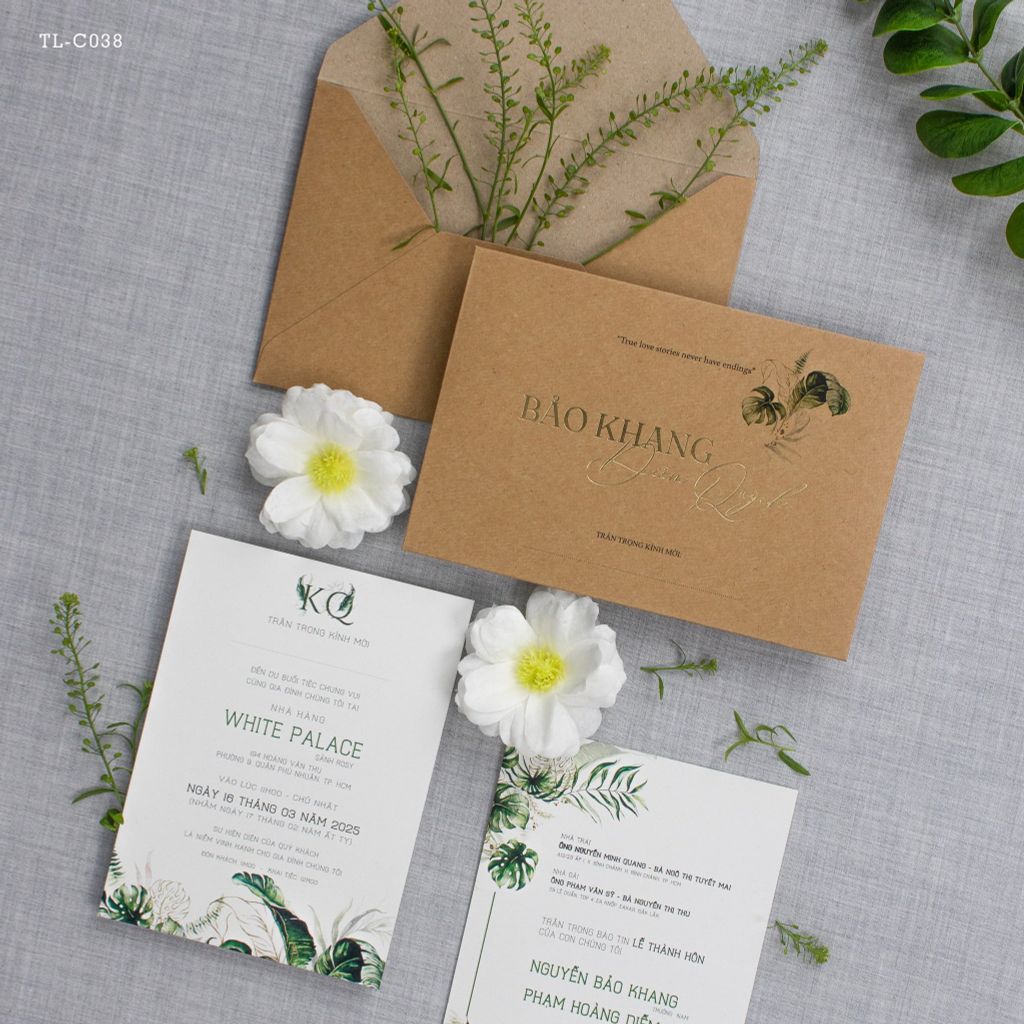 Thiệp Cưới Giấy Kraft Ép Kim Vẻ Đẹp Mộc Mạc Đầy Tinh Tế - TL-C038