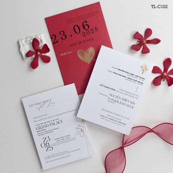 Thiệp Cưới Dấu Ấn Nhịp Đập Đồng Điệu Sắc Đỏ Nồng Nàn - TL-C102