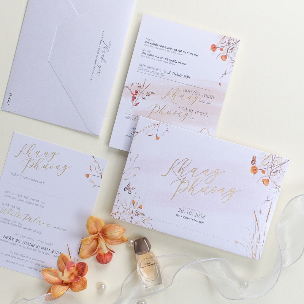 Thiệp Cưới Hoa Khô Sắc Cam Trầm - TL-C015