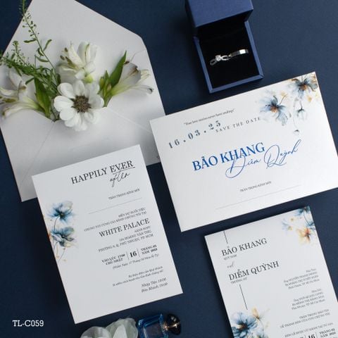 Thiệp Cưới Floral Blue Bản Giao Hưởng Sắc Xanh Thanh Khiết - TL-C059
